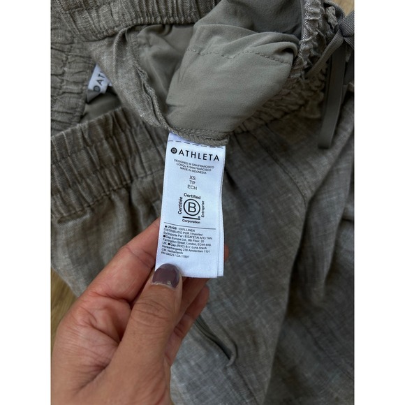 Athleta retreat Linen ankle Pants Tan Taupe Elastic Waist XS coastal Beach - Picture 4 of 7